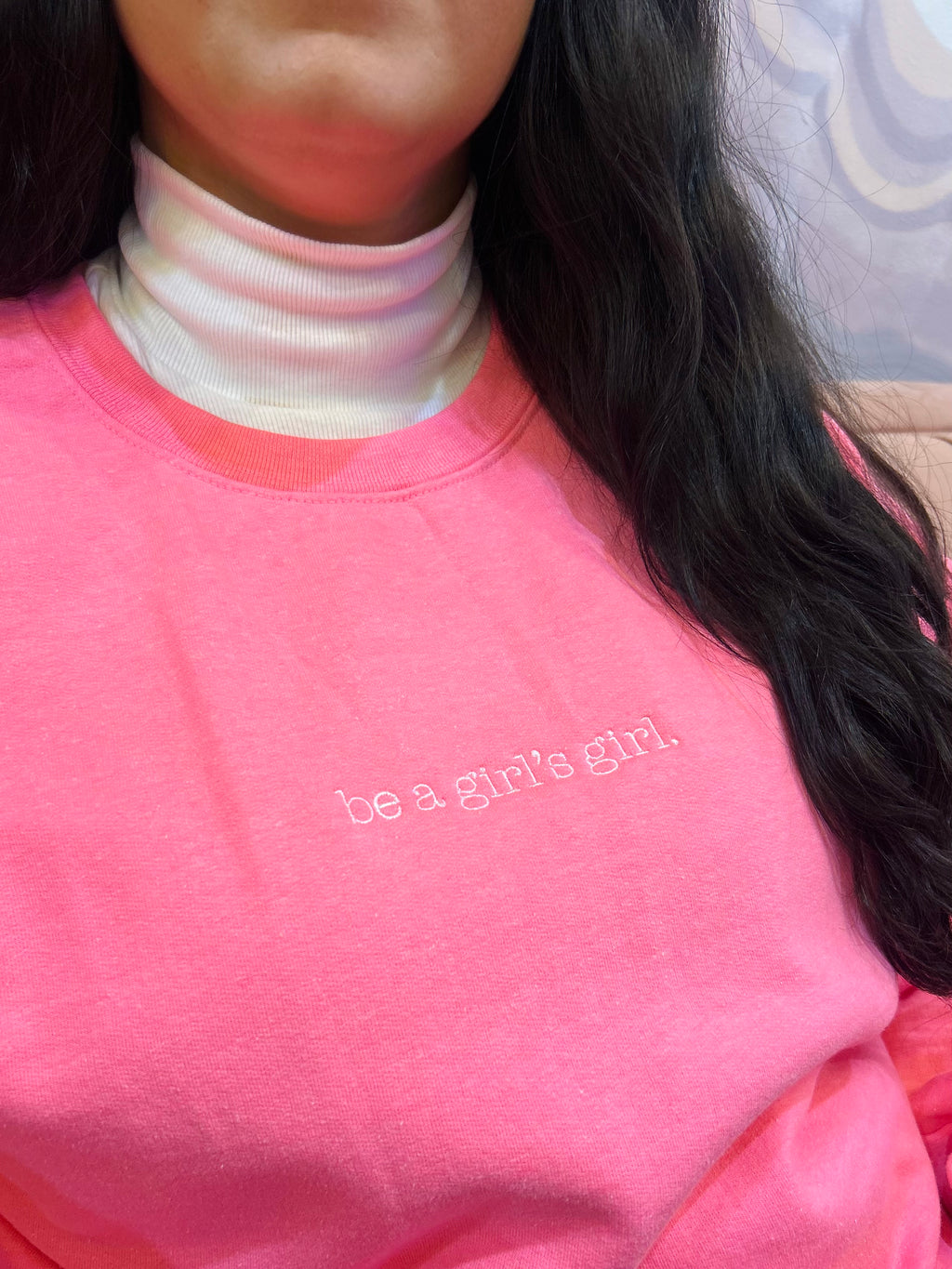 Crew Neck "Be A Girl's Girl" Sweatshirt (Pink + Gray)