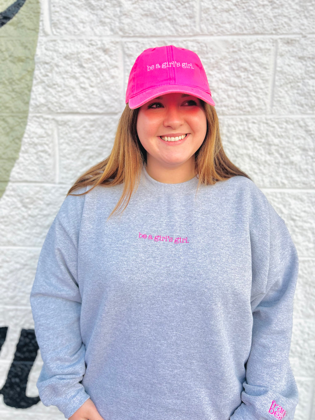 Crew Neck "Be A Girl's Girl" Sweatshirt (Pink + Gray)