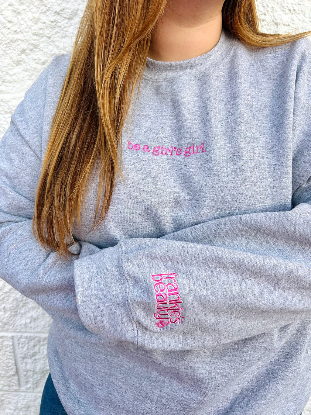 Crew Neck "Be A Girl's Girl" Sweatshirt (Pink + Gray)